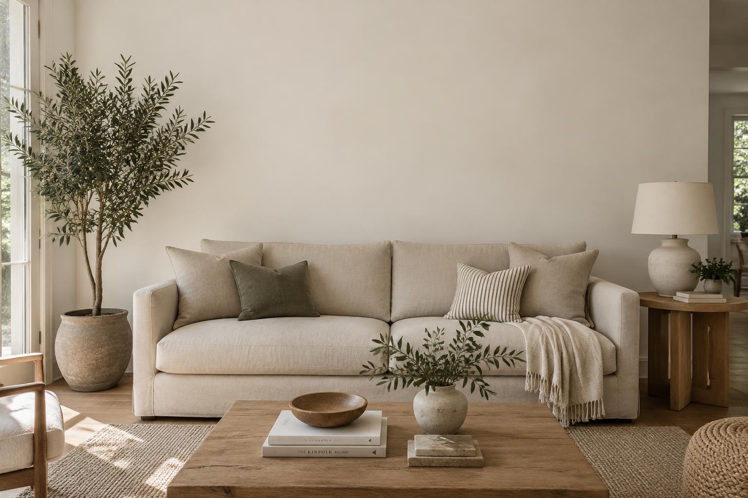 Living room with a plain wall